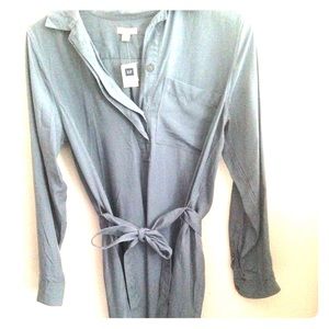 Blue-grey long sleeve dress.